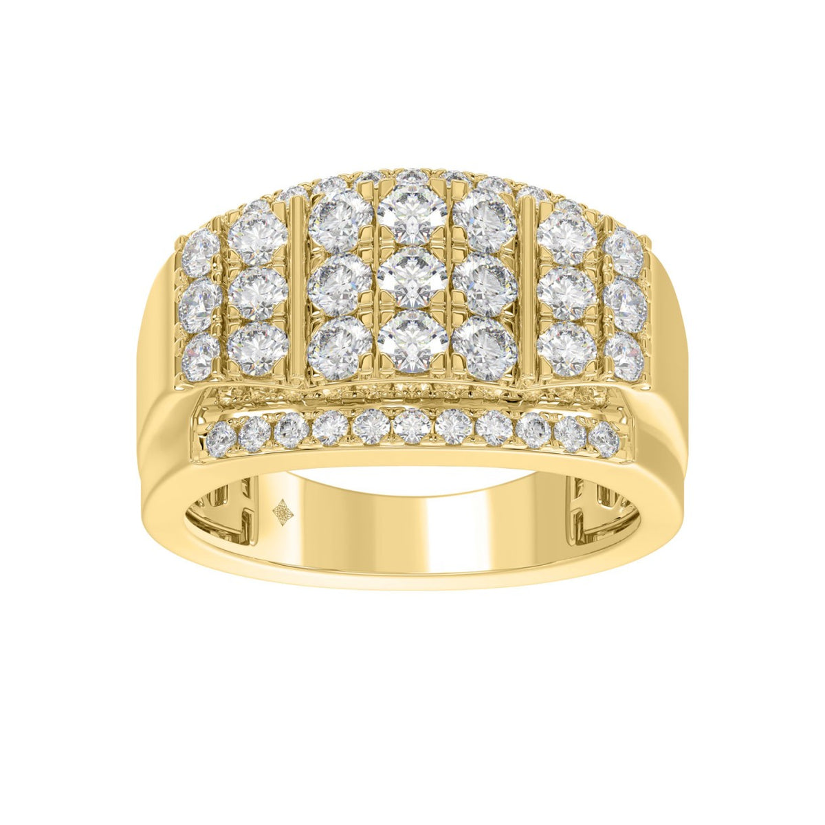 MEN'S RING 2.00CT ROUND DIAMOND 14K YELLOW GOLD 