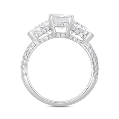 LADIES RING 3 1/2CT ROUND/EMERALD/TRILLION DIAMOND 14K WHITE GOLD (CENTER STONE EMERALD DIAMOND 2CT )