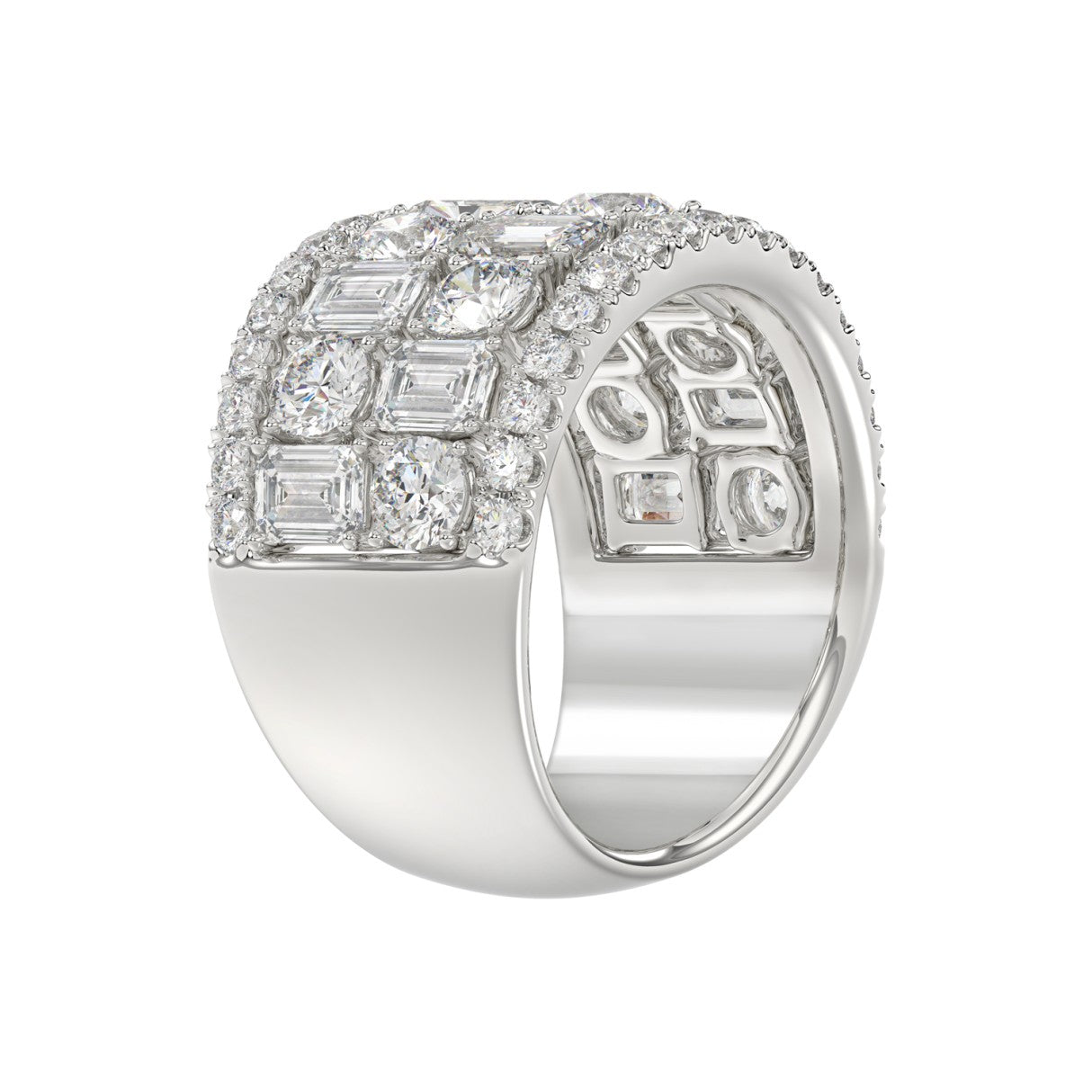 14K WHITE GOLD 5.00CT ROUND/EMERALD DIAMOND LADIES BAND