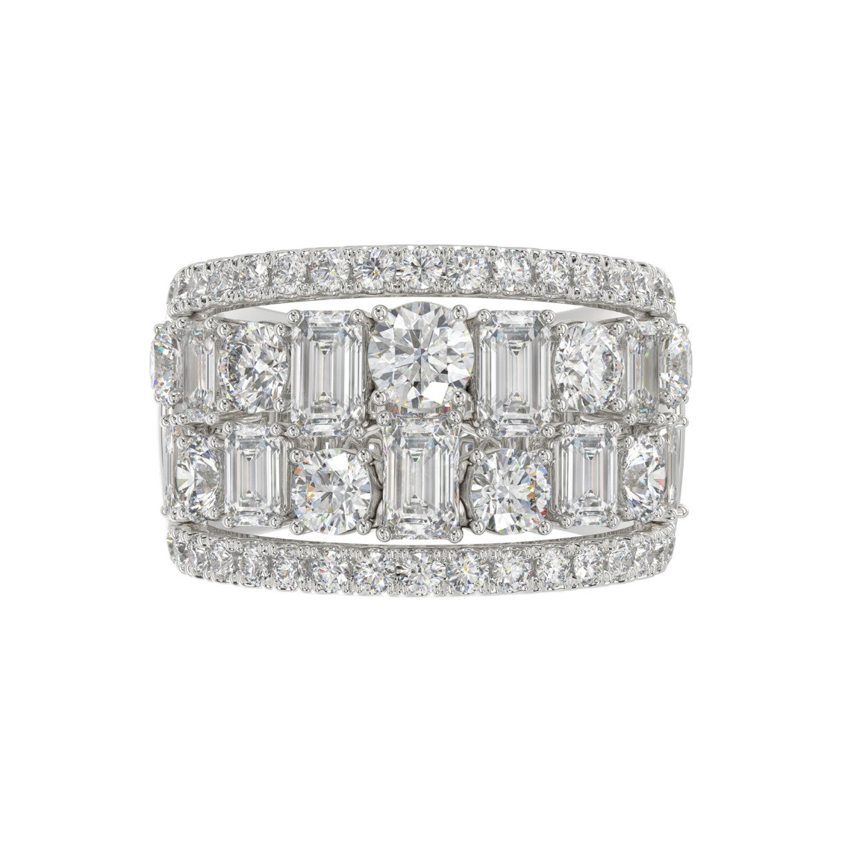 14K WHITE GOLD 5.00CT ROUND/EMERALD DIAMOND LADIES BAND