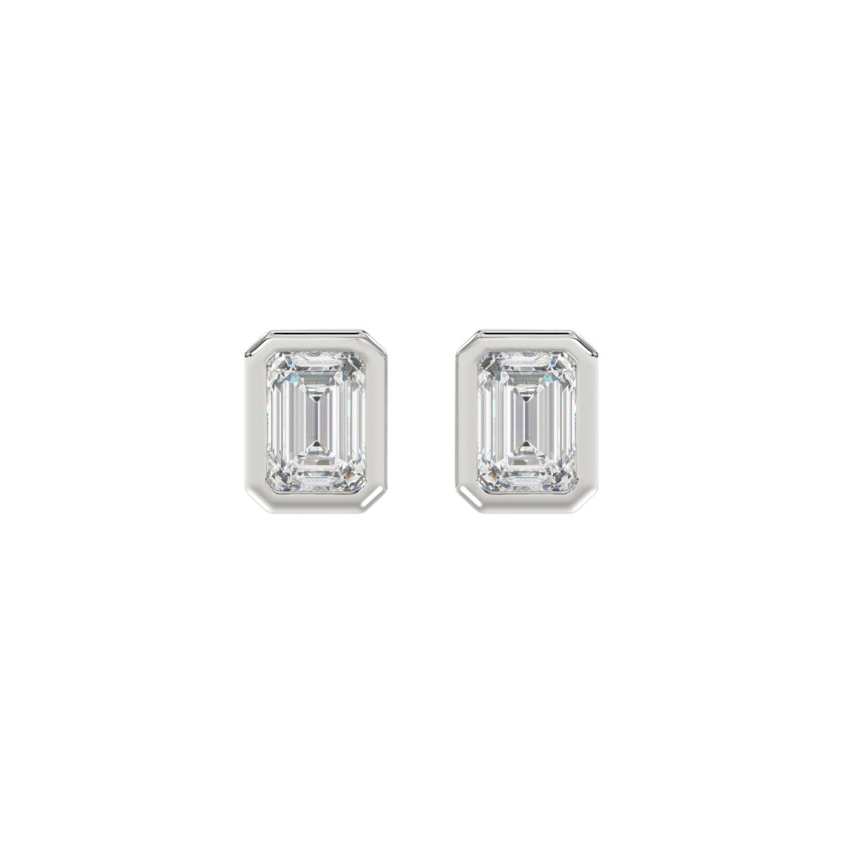 LADIES SOLITAIRE EARRINGS 2CT EMERALD DIAMOND 14K WHITE GOLD