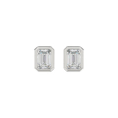 LADIES SOLITAIRE EARRINGS 2CT EMERALD DIAMOND 14K WHITE GOLD