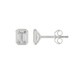 LADIES SOLITAIRE EARRINGS 2CT EMERALD DIAMOND 14K WHITE GOLD
