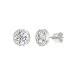 LADIES SOLITAIRE EARRINGS 3CT ROUND DIAMOND 14K WHITE GOLD