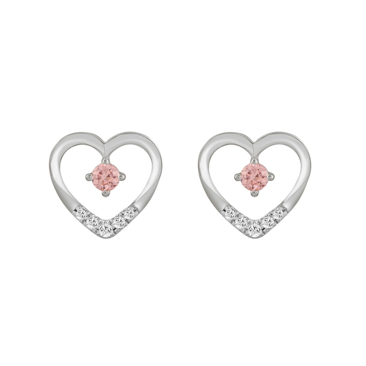 ETERNAL BLUSH COLLECTION LADIES EARRINGS 1/3CT ROUND DIAMOND 14K WHITE GOLD (CENTER STONE PINK ROUND DIAMOND 1/5CT)
