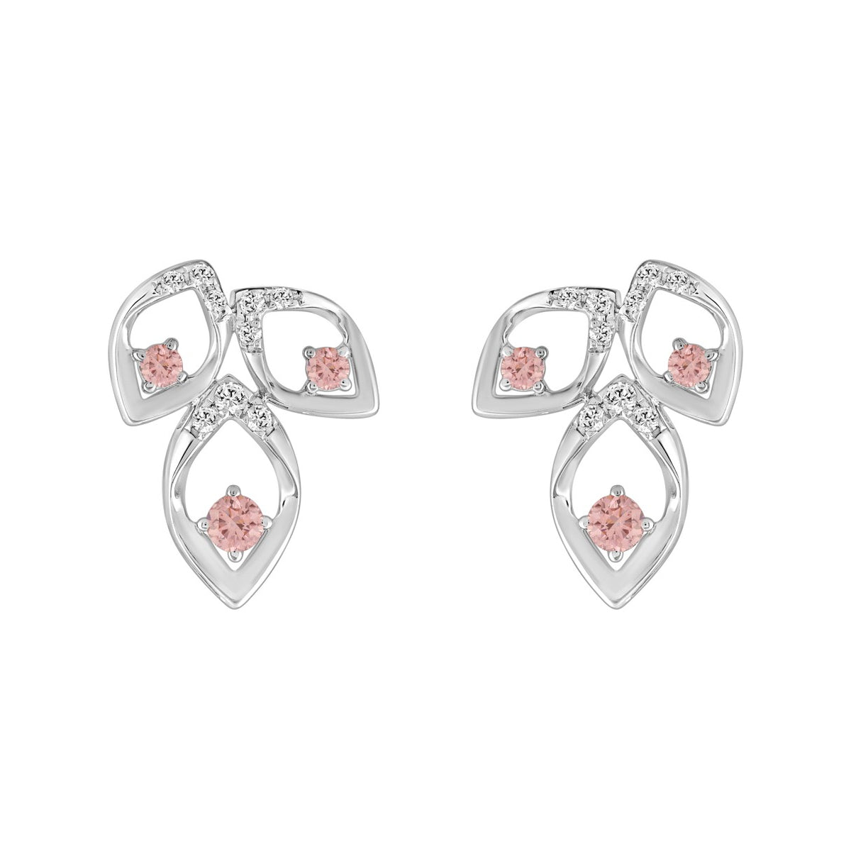 ETERNAL BLUSH COLLECTION LADIES EARRINGS 1/2CT ROUND DIAMOND 14K WHITE GOLD (CENTER STONE PINK ROUND DIAMOND 1/3CT)
