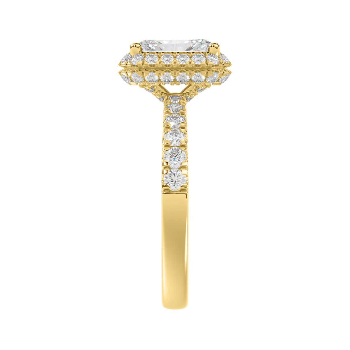 LADIES RING 4.00CT ROUND/EMERALD DIAMOND 14K YELLOW GOLD (CENTER STONE EMERALD DIAMOND 3.00CT)