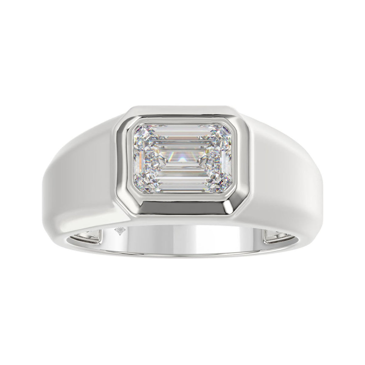 MEN'S RING 2CT EMERALD DIAMOND 14K WHITE GOLD (CENTER STONE EMERALD DIAMOND 2CT )