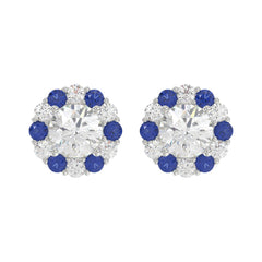 14K WHITE GOLD 2 5/8CT ROUND/ ROUND BLUE SAPPHIRE DIAMOND LADIES EARRING (CENTER STONE ROUND DIAMOND 2CT)