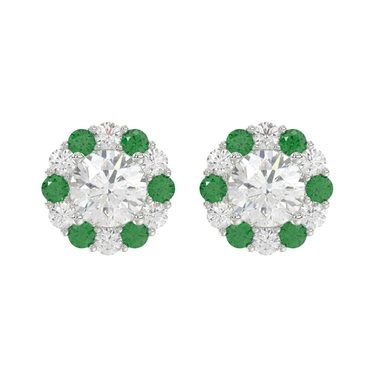 14K WHITE GOLD 2 1/2CT ROUND/ROUND GREEN SAPPHIRE LADIES EARRING (CENTER STONE ROUND DIAMOND 2CT)