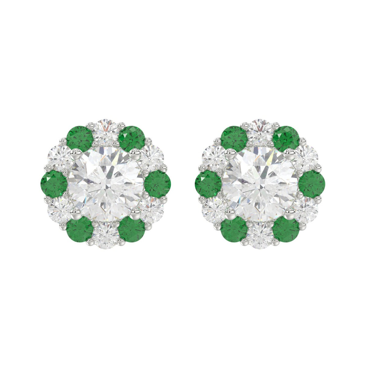 14K WHITE GOLD 2 1/2CT ROUND/ROUND GREEN SAPPHIRE LADIES EARRING (CENTER STONE ROUND DIAMOND 2CT)