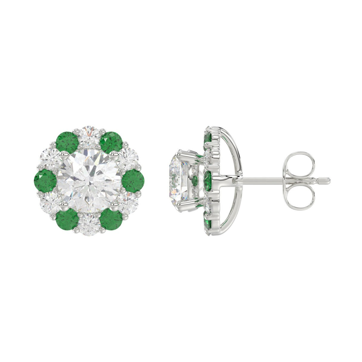 14K WHITE GOLD 2 1/2CT ROUND/ROUND GREEN SAPPHIRE LADIES EARRING (CENTER STONE ROUND DIAMOND 2CT)