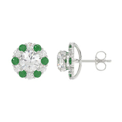 14K WHITE GOLD 2 1/2CT ROUND/ROUND GREEN SAPPHIRE LADIES EARRING (CENTER STONE ROUND DIAMOND 2CT)