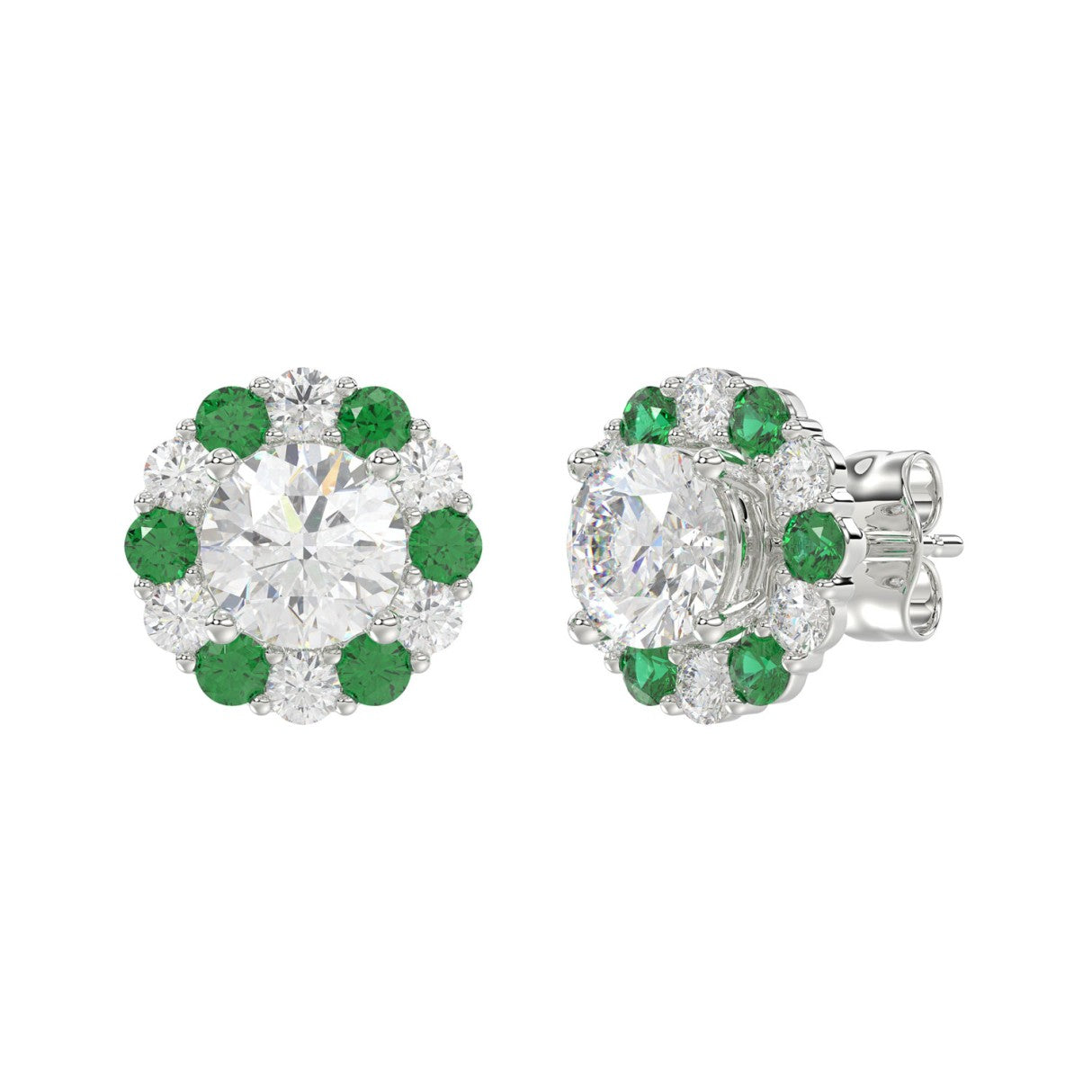 14K WHITE GOLD 2 1/2CT ROUND/ROUND GREEN SAPPHIRE LADIES EARRING (CENTER STONE ROUND DIAMOND 2CT)