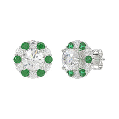 14K WHITE GOLD 2 1/2CT ROUND/ROUND GREEN SAPPHIRE LADIES EARRING (CENTER STONE ROUND DIAMOND 2CT)