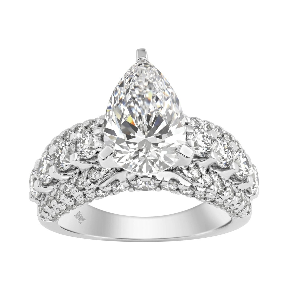 LADIES RING 5 1/4CT ROUND/ PEAR DIAMOND 14K WHITE GOLD (CENTER STONE PEAR DIAMOND 3CT )