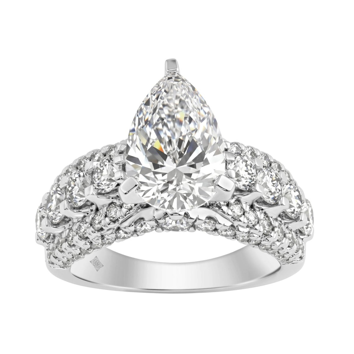 LADIES RING 5 1/4CT ROUND/ PEAR DIAMOND 14K WHITE GOLD (CENTER STONE PEAR DIAMOND 3CT )