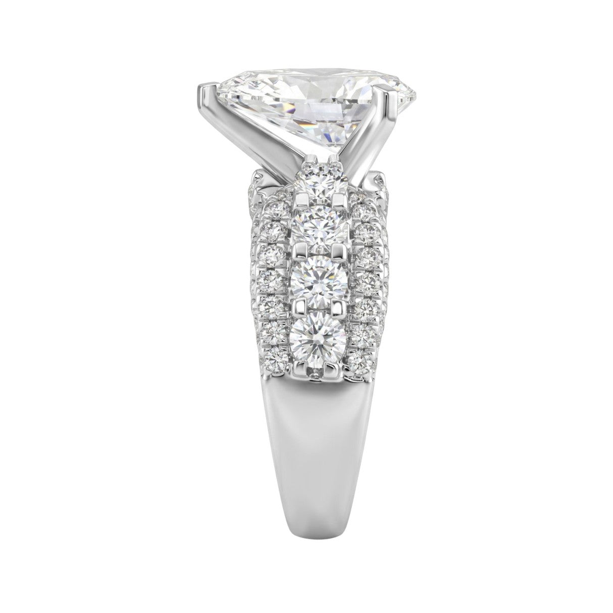 LADIES RING 5 1/4CT ROUND/ PEAR DIAMOND 14K WHITE GOLD (CENTER STONE PEAR DIAMOND 3CT )