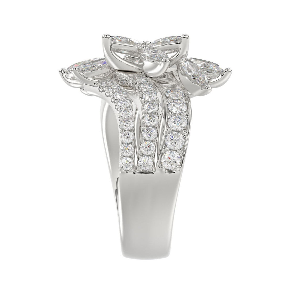 LADIES RING 2 1/4CT ROUND/MARQUISE DIAMOND 14K WHITE GOLD