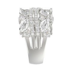 This is a diamond 14k cluster Ladies 2CT Ring featuring Marquise-shaped and round-cut diamonds in a leaf or floral motif set in white gold (Color F-G  Clarity VS1/VS2)