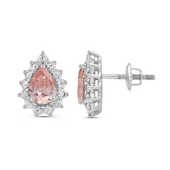 ETERNAL BLUSH COLLECTION LADIES EARRINGS  3CT ROUND/PEAR DIAMOND 14K WHITE GOLD  (CENTER STONE PINK PEAR DIAMOND 1CT)
