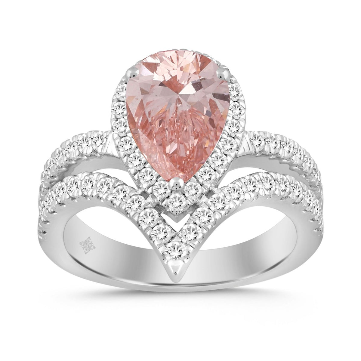 ETERNAL BLUSH COLLECTION LADIES RING 2 3/4CT ROUND/PEAR DIAMOND 14K WHITE GOLD (CENTER STONE PINK PEAR DIAMOND 2CT)
