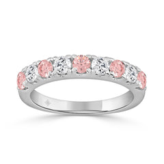 ETERNAL BLUSH COLLECTION 14K WHITE GOLD 1.00 CT ROUND PINK &amp; WHITE DIAMOND ALTERNATING BAND RING