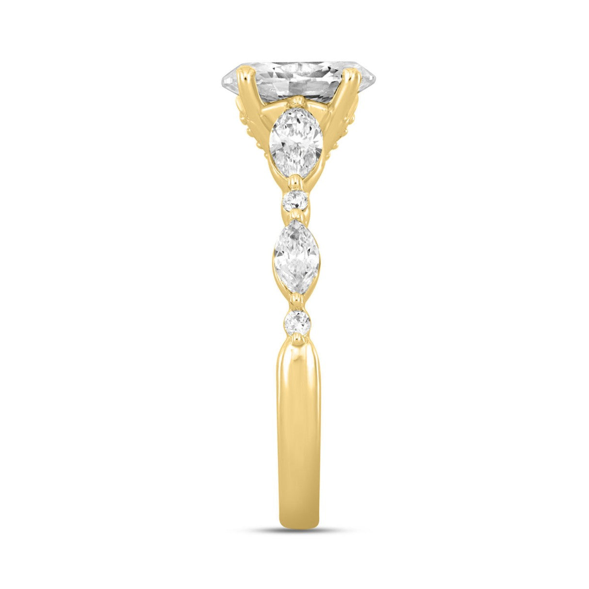 14K YELLOW GOLD 2 1/2CT ROUND/OVAL/MARQUISE DIAMOND LADIES RING (CENTER STONE OVAL DIAMOND 2CT)