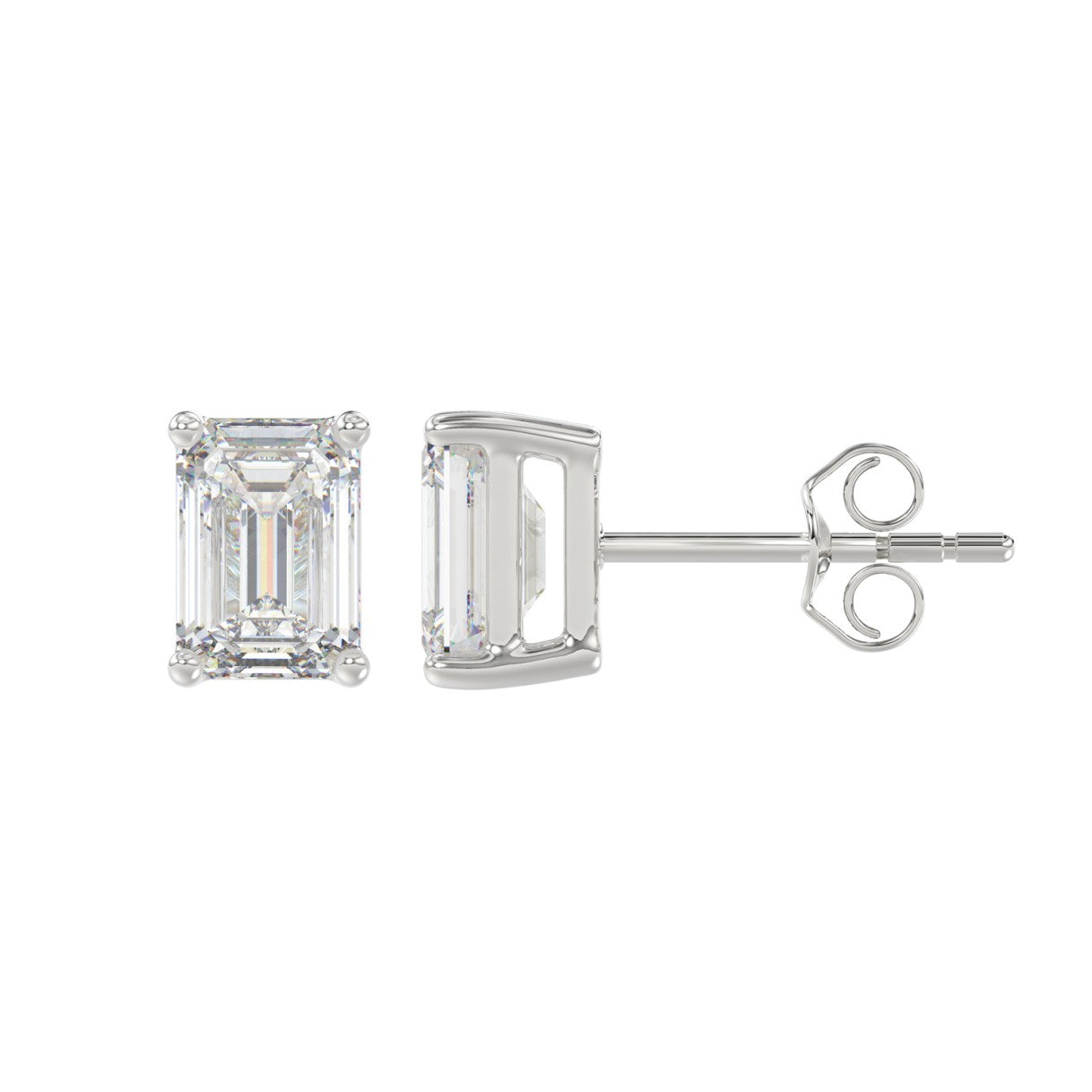 LADIES SOLITAIRE EARRINGS 2 1/2CT EMERALD DIAMOND 14K WHITE GOLD 