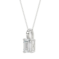 LADIES SOLITAIRE PENDANT WITH CHAIN 2 1/2CT EMERALD DIAMOND 14K WHITE GOLD 