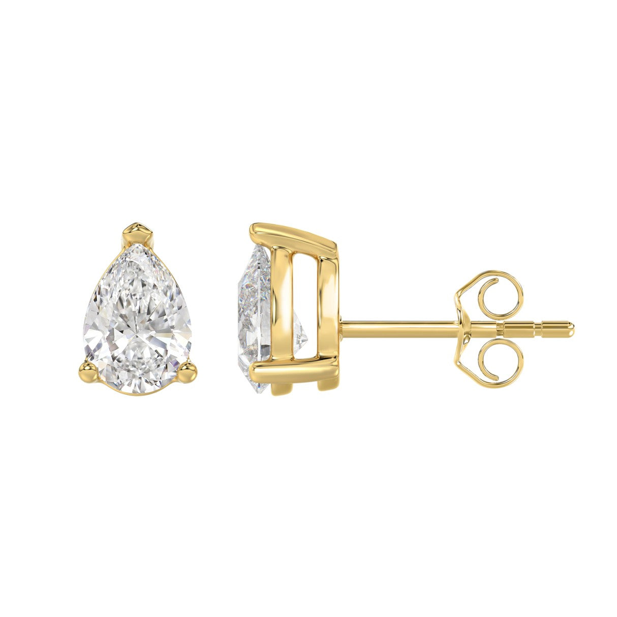 LADIES SOLITAIRE EARRINGS 2 1/2CT PEAR DIAMOND 14K YELLOW GOLD