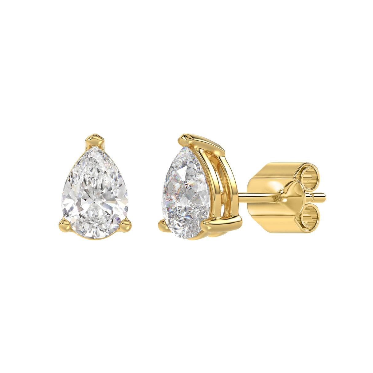 LADIES SOLITAIRE EARRINGS 2 1/2CT PEAR DIAMOND 14K YELLOW GOLD