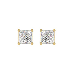 LADIES SOLITAIRE EARRINGS 2 1/2CT PRINCESS DIAMOND 14K YELLOW GOLD 