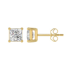 LADIES SOLITAIRE EARRINGS 2 1/2CT PRINCESS DIAMOND 14K YELLOW GOLD 