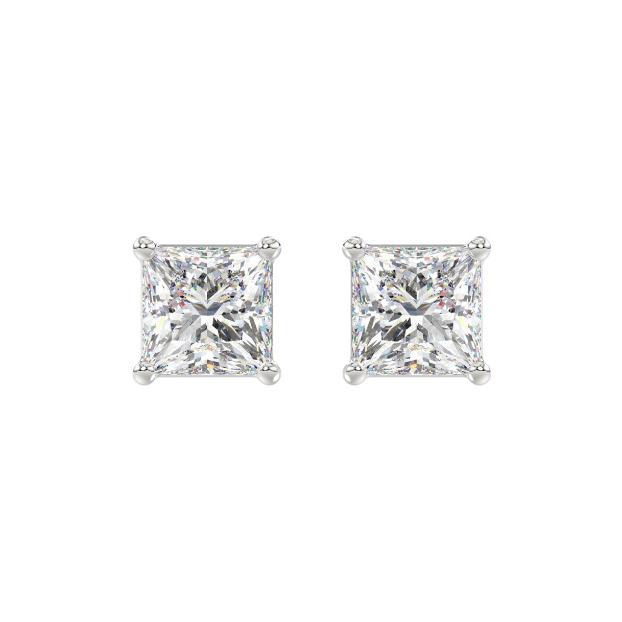 LADIES SOLITAIRE EARRINGS 4CT PRINCESS DIAMOND 14K WHITE GOLD 