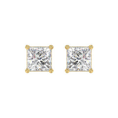 LADIES SOLITAIRE EARRINGS 4CT PRINCESS DIAMOND 14K YELLOW GOLD 