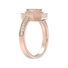 LADIES RING 3/4CT ROUND/BAGUETTE/PRINCESS TRAPEZOID RUBY DIAMOND 14K ROSE GOLD