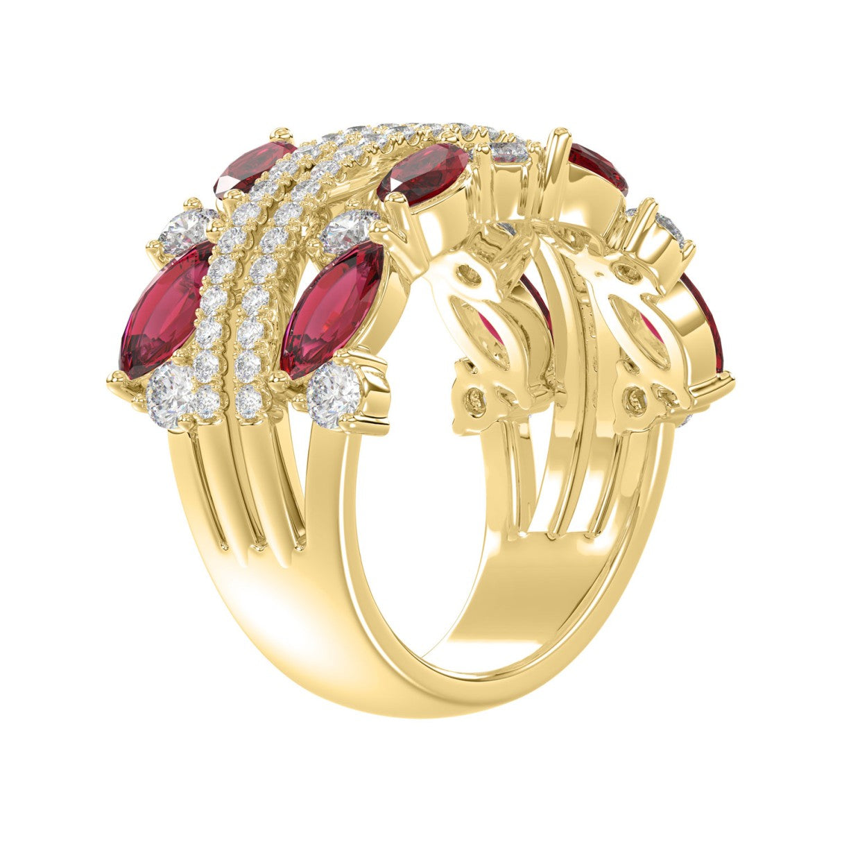 14K YELLOW GOLD 2.00CT ROUND/MARQUISE DIAMOND LADIES RING (RUBY DIAMOND 1 1/2CT)
