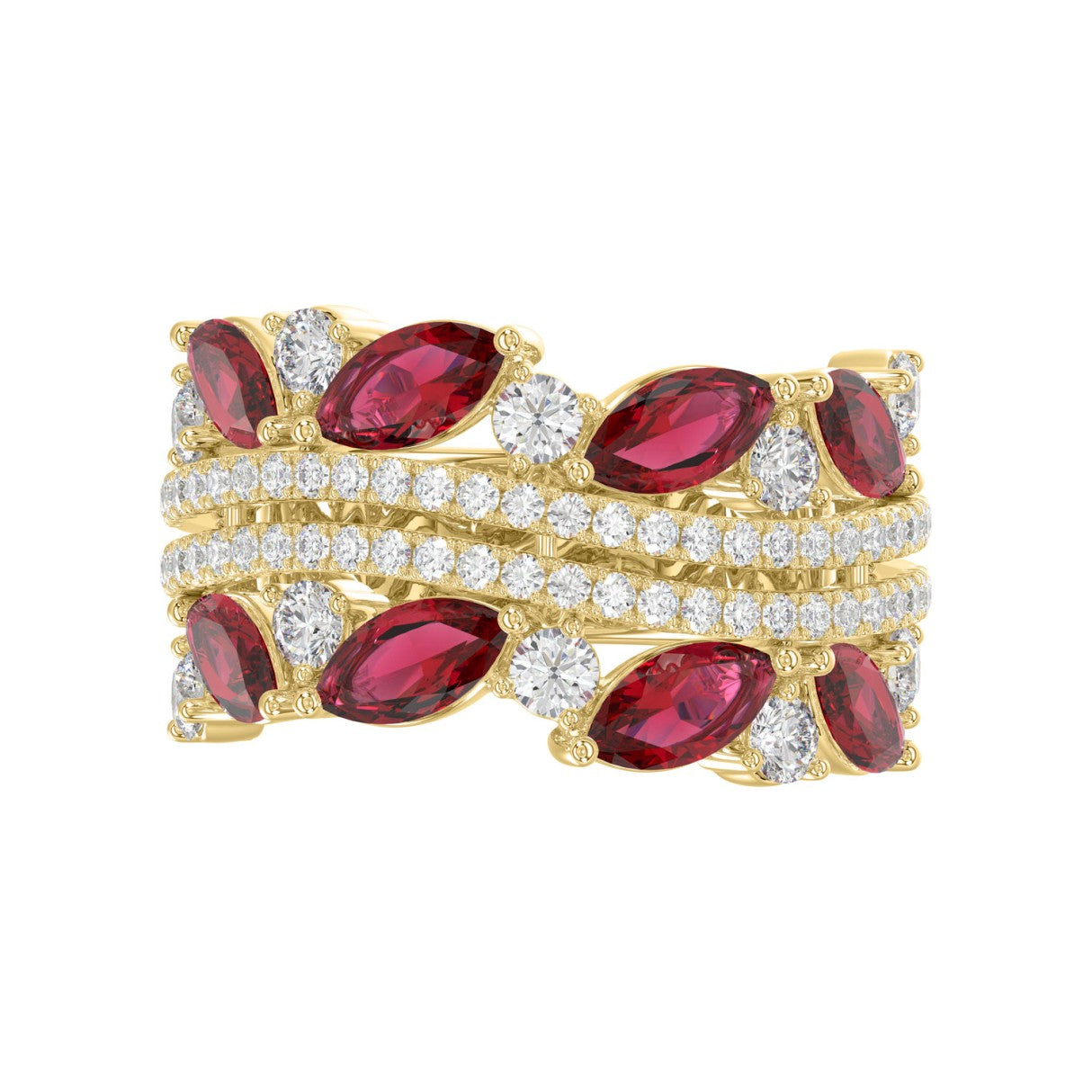 14K YELLOW GOLD 2.00CT ROUND/MARQUISE DIAMOND LADIES RING (RUBY DIAMOND 1 1/2CT)