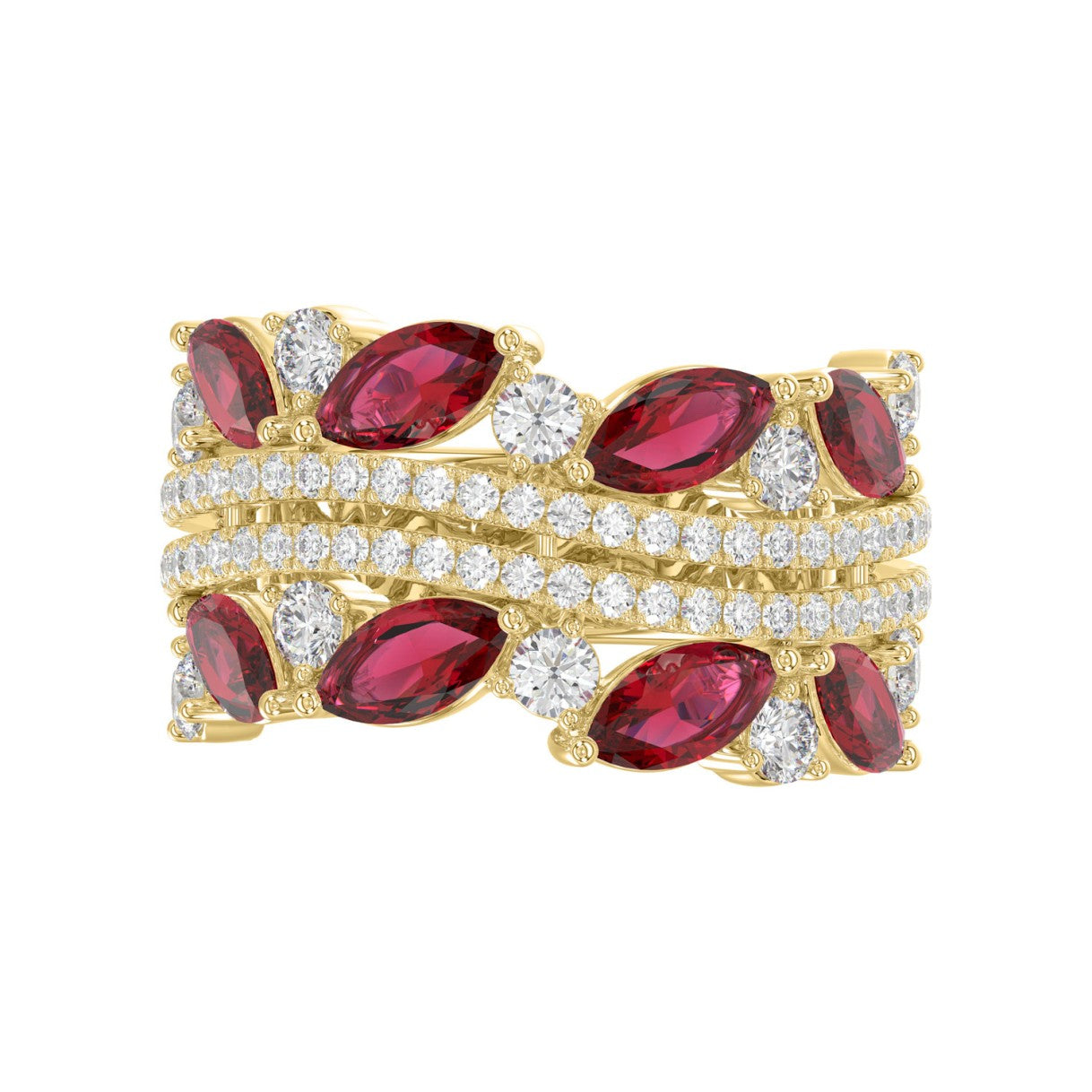 14K YELLOW GOLD 2.00CT ROUND/MARQUISE DIAMOND LADIES RING (RUBY DIAMOND 1 1/2CT)