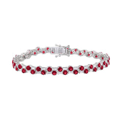 14K WHITE GOLD 9.00CT BAGUETTE/ROUND RUBY DIAMOND LADIES BRACELET (ROUND RUBY 7 3/4CT)
