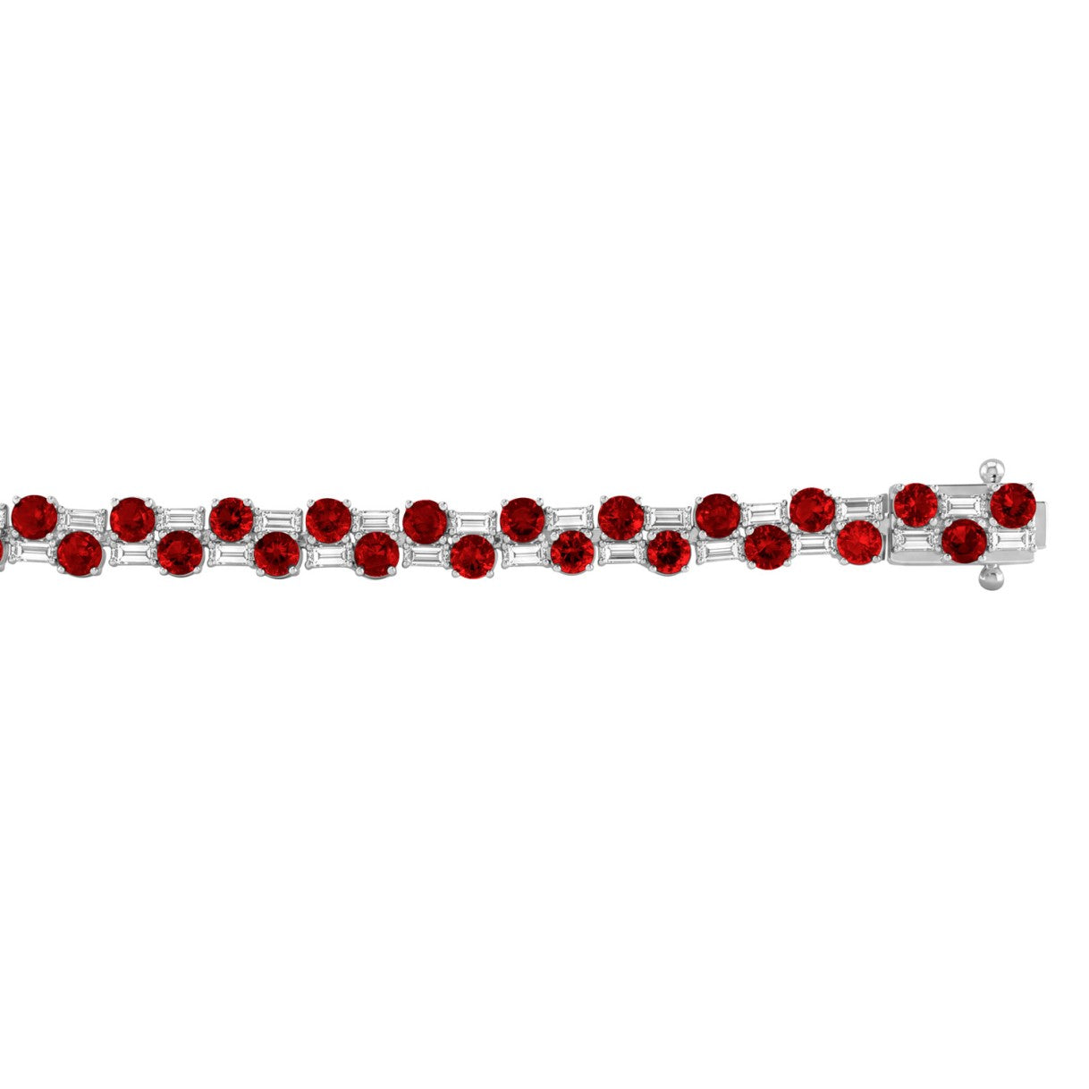 14K WHITE GOLD 9.00CT BAGUETTE/ROUND RUBY DIAMOND LADIES BRACELET (ROUND RUBY 7 3/4CT)