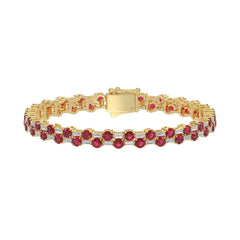 14K YELLOW GOLD 9.00CT BAGUETTE/ROUND RUBY DIAMOND LADIES BRACELET (ROUND RUBY 7 3/4CT)