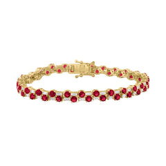 14K YELLOW GOLD 9.00CT BAGUETTE/ROUND RUBY DIAMOND LADIES BRACELET (ROUND RUBY 7 3/4CT)