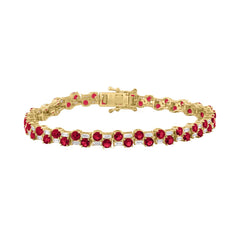 14K YELLOW GOLD 9.00CT BAGUETTE/ROUND RUBY DIAMOND LADIES BRACELET (ROUND RUBY 7 3/4CT)