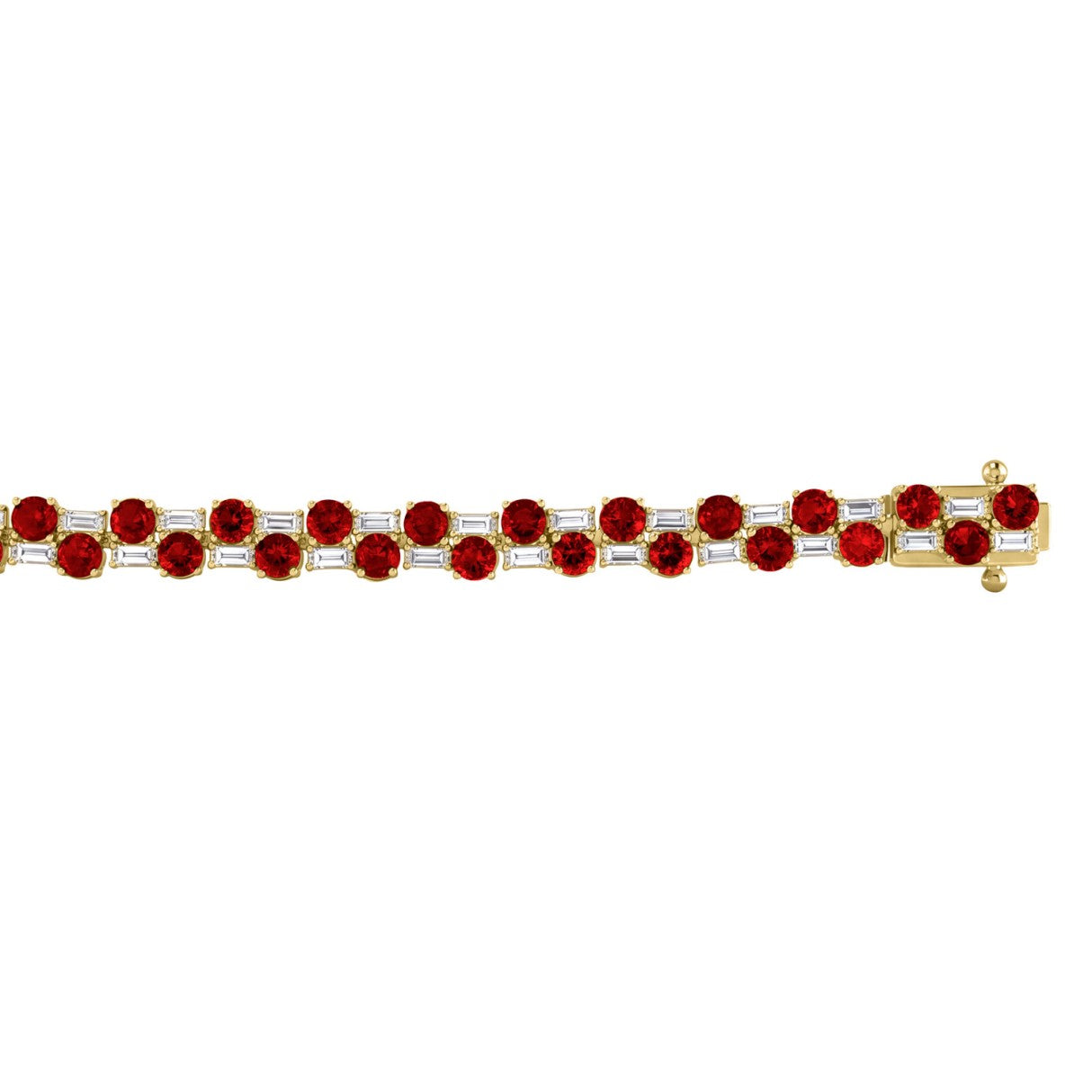 14K YELLOW GOLD 9.00CT BAGUETTE/ROUND RUBY DIAMOND LADIES BRACELET (ROUND RUBY 7 3/4CT)