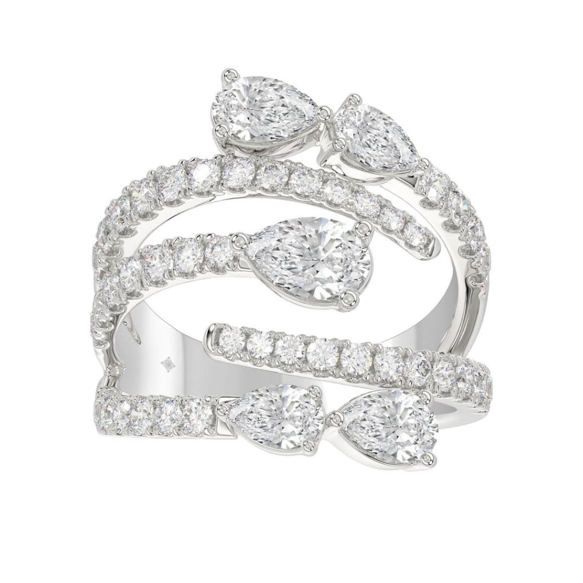 LADIES RING 2 1/2CT ROUND/PEAR DIAMOND 14K WHITE GOLD 