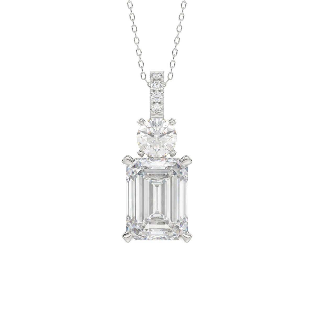 LADIES PENDANT 1 3/4CT ROUND/EMERALD DIAMOND 14K WHITE GOLD (CENTER STONE EMERALD DIAMOND 1 1/2CT)
