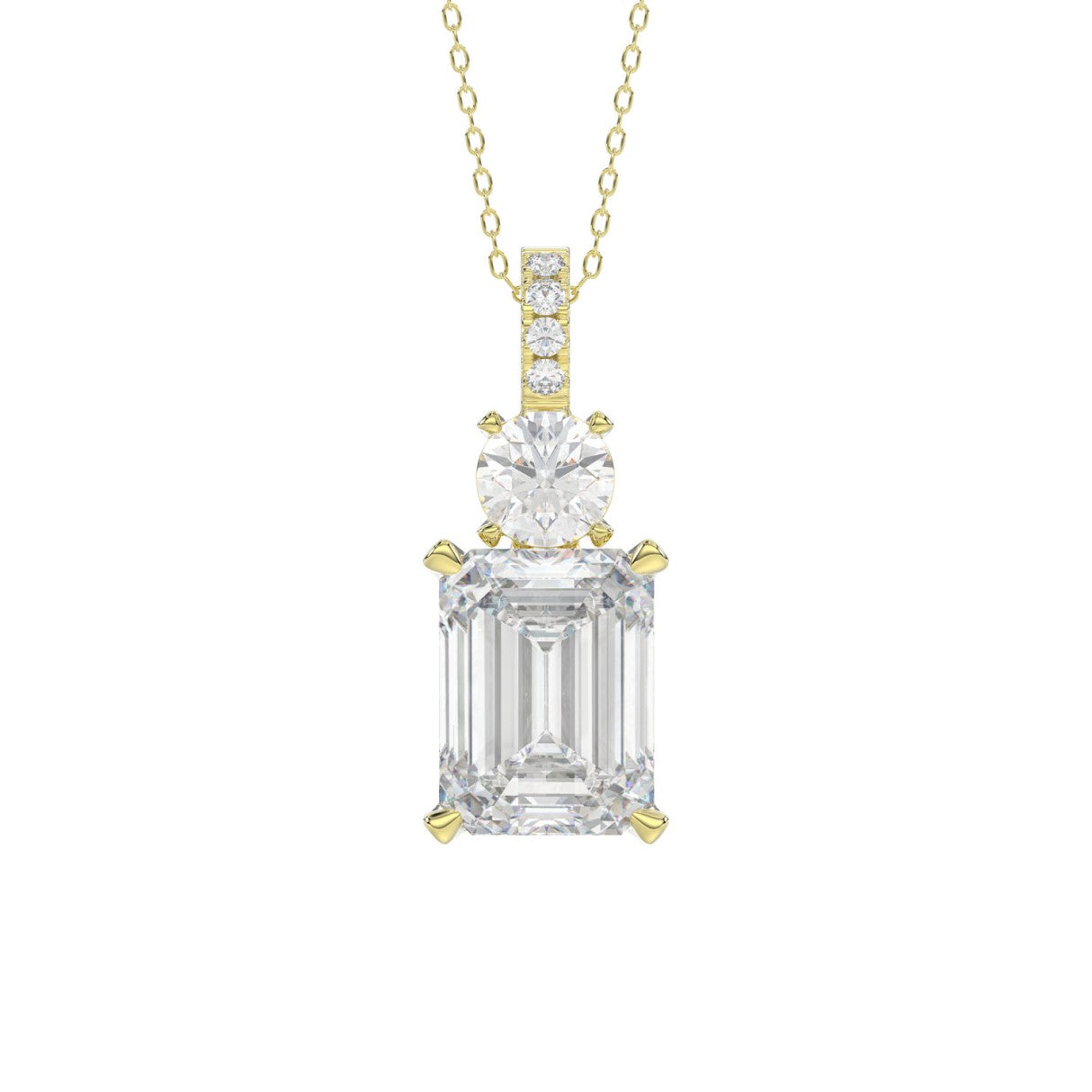 LADIES PENDANT 1 3/4CT ROUND/EMERALD DIAMOND 14K YELLOW GOLD (CENTER STONE EMERALD DIAMOND 1 1/2CT)