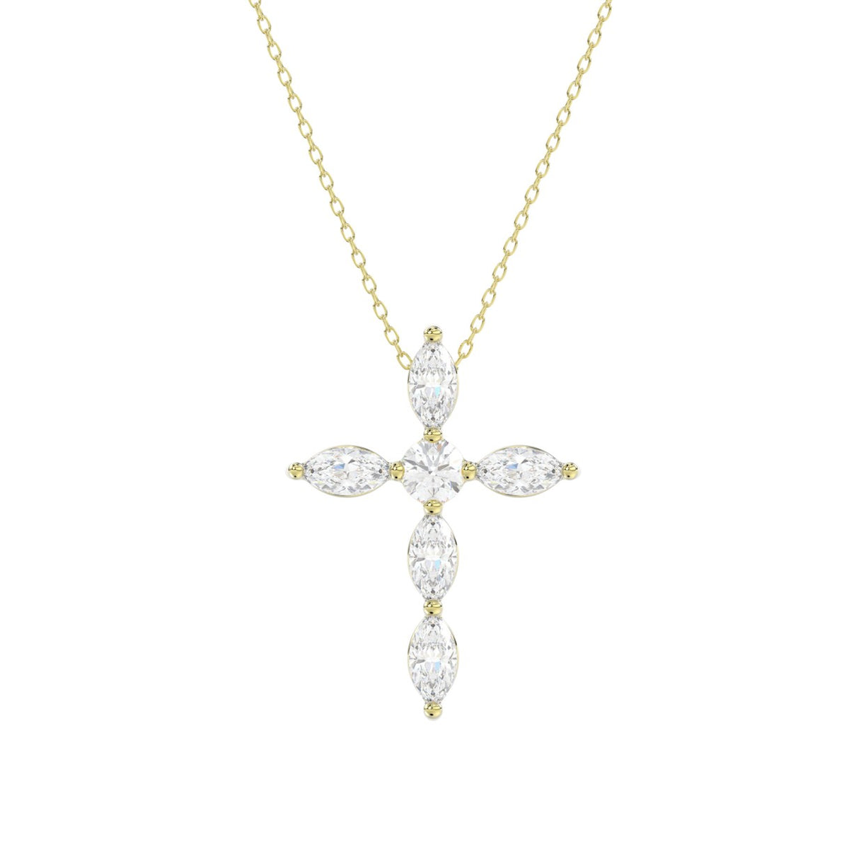 LADIES PENDANT WITH CHAIN 1 1/4CT ROUND/MARQUISE DIAMOND 14K YELLOW GOLD
